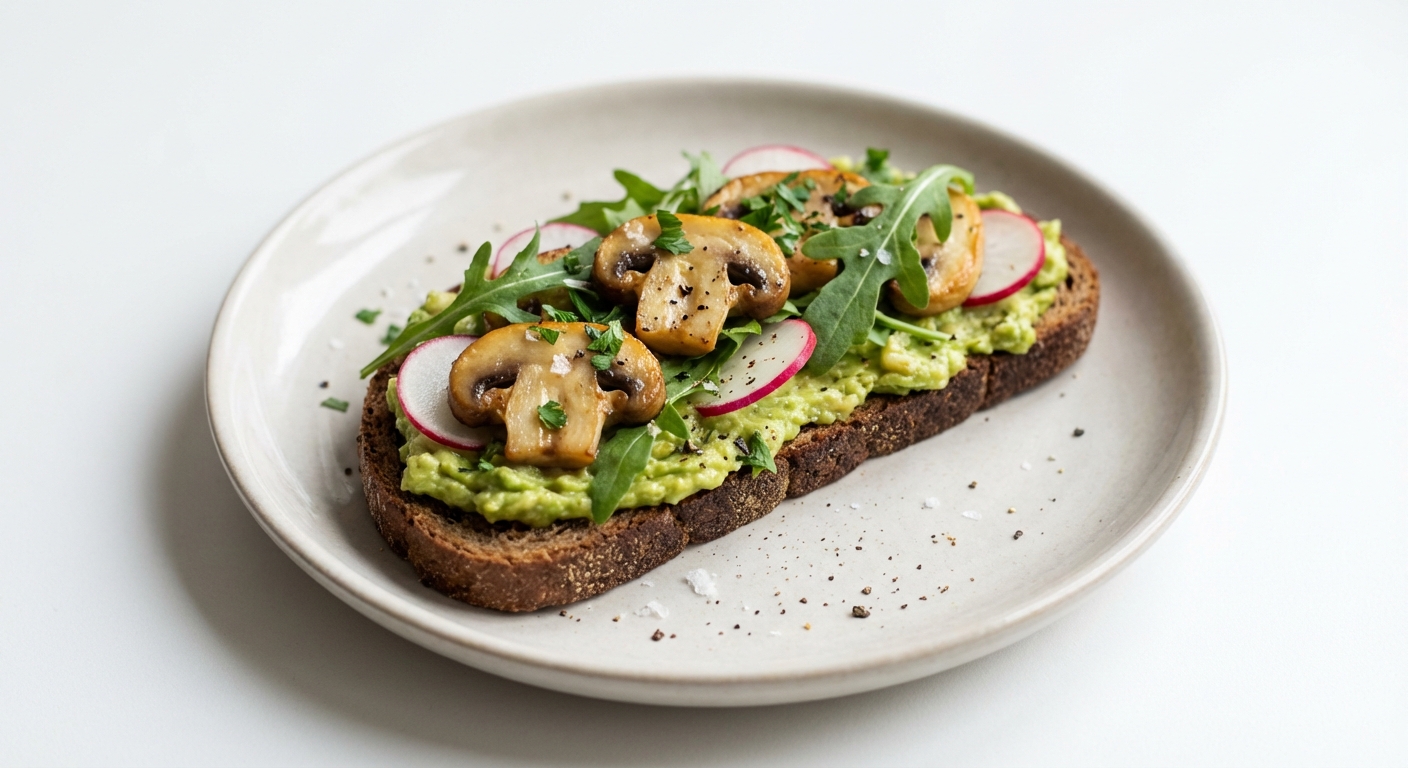 Żytni tost z awokado i pieczarkami