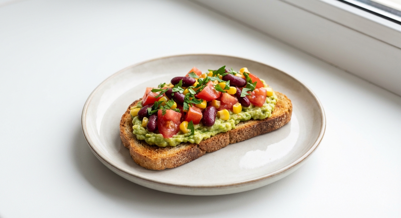 Żytni Tost z Awokado, Fasolą i Kukurydzą