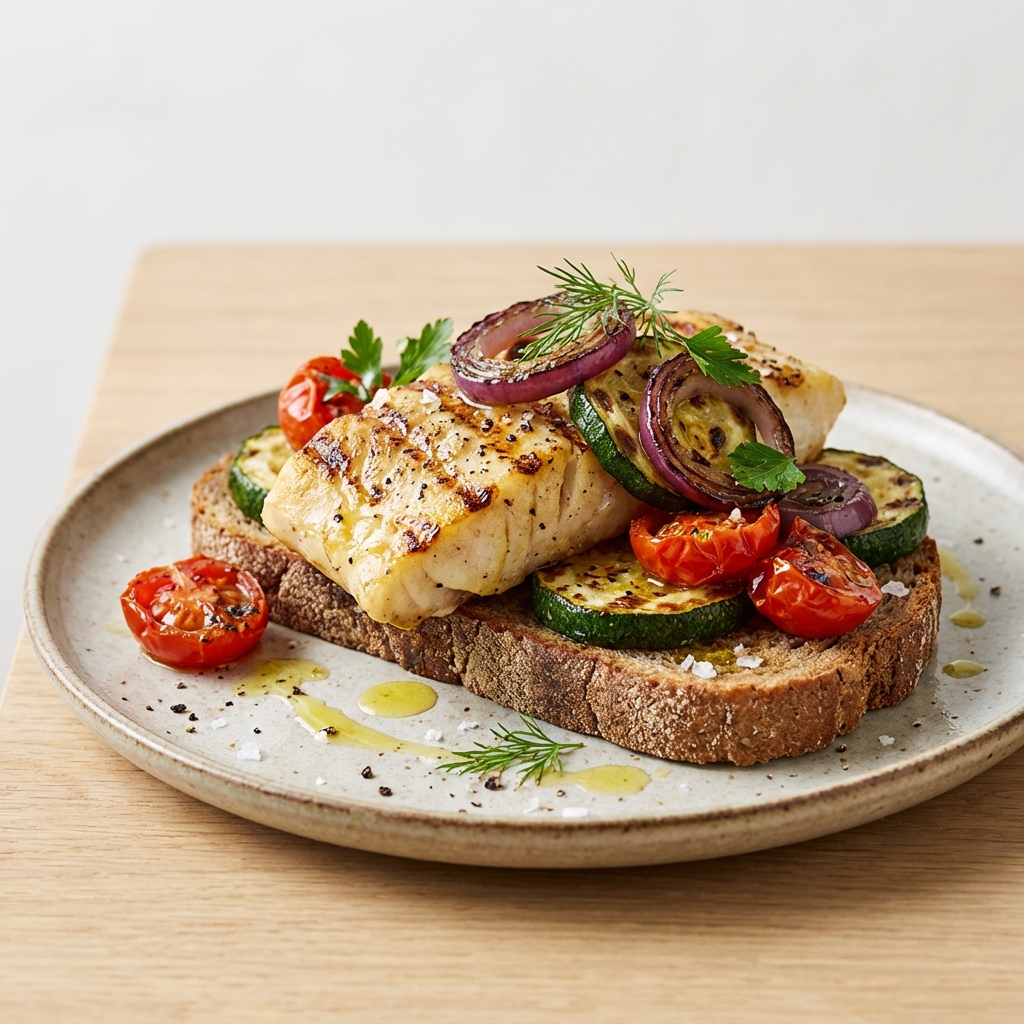 Żytnia kanapka z dorszem i warzywami