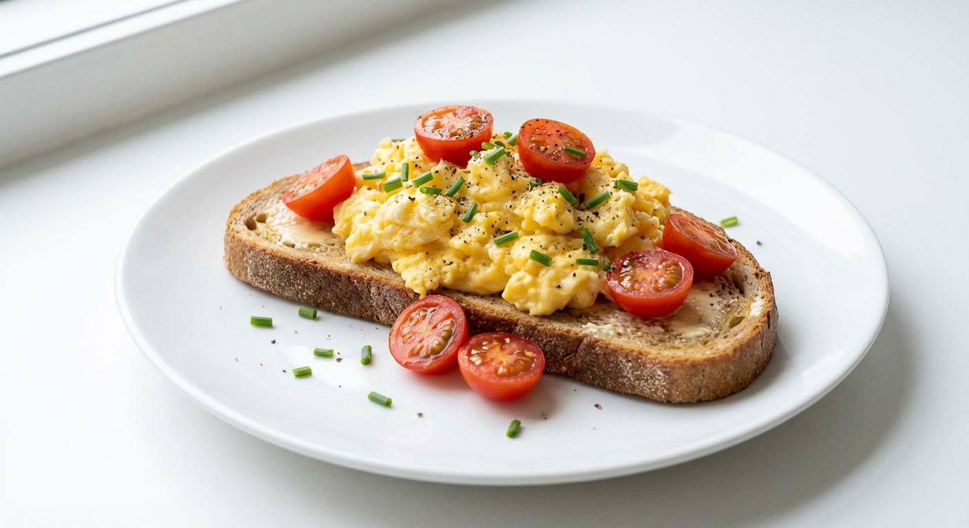 Żytnia kanapka z jajecznicą i pomidorami