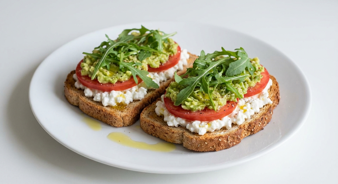 Tosty z serkiem, awokado i rukolą