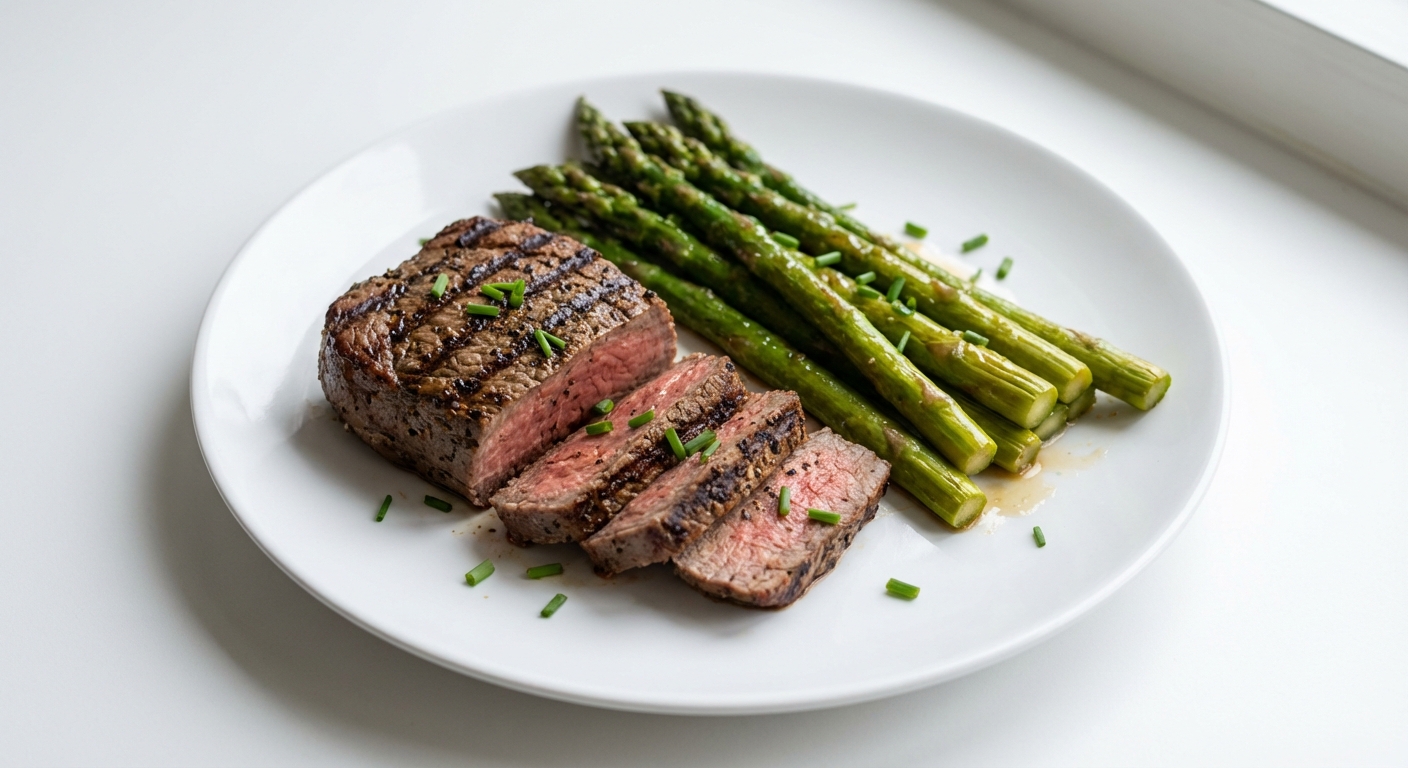 Rostbef z grilla i szparagi w miodzie