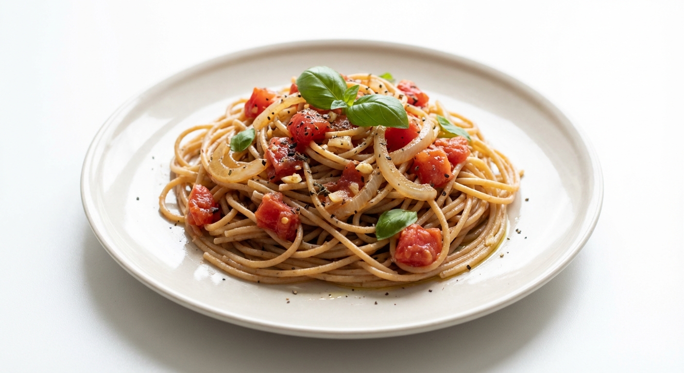 Razowe Spaghetti z Pomidorem i Bazylią