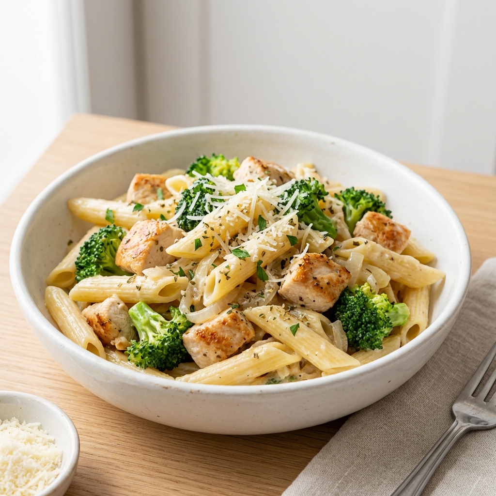 Penne z Kurczakiem, Brokułem i Parmezanem