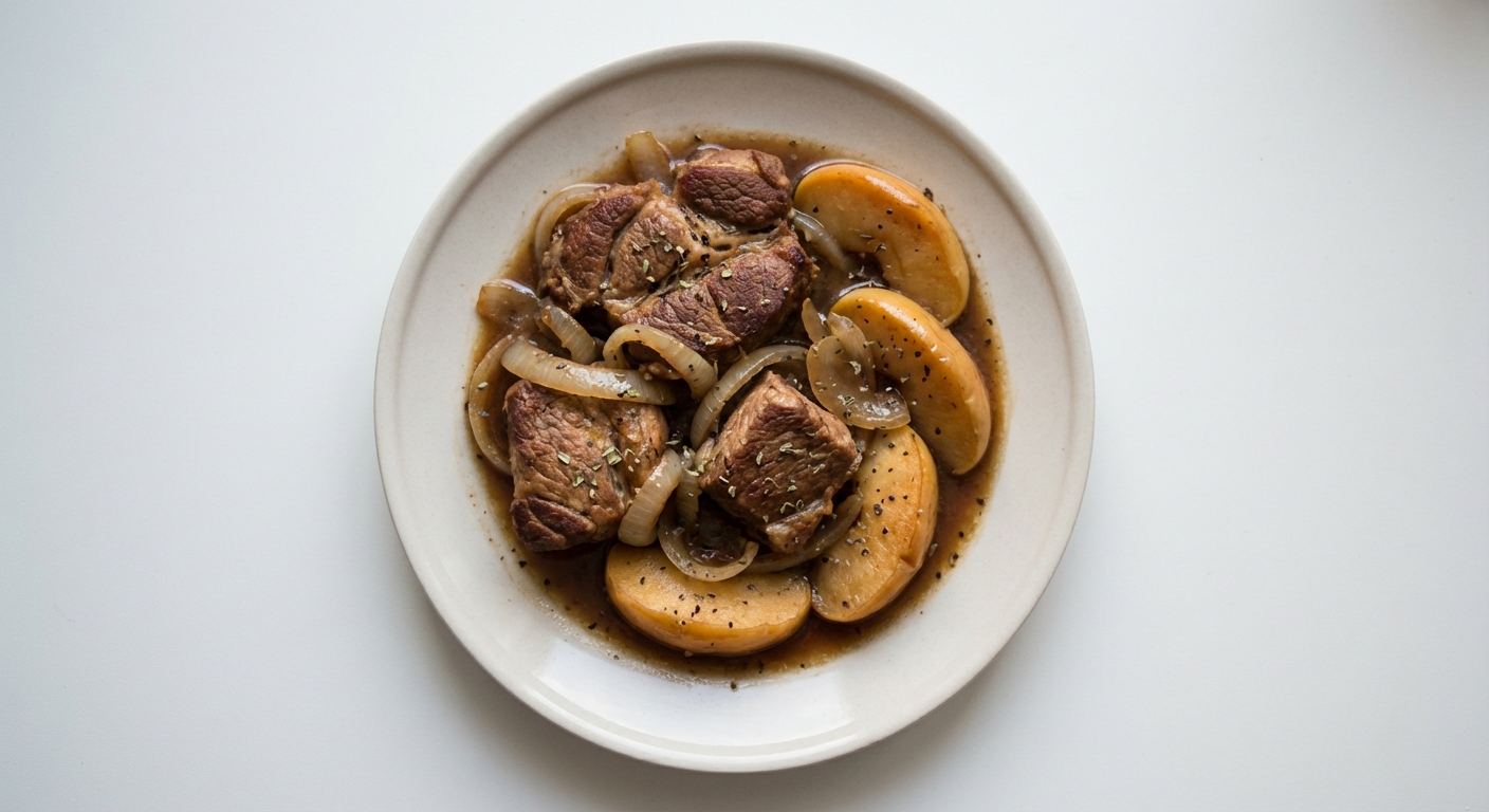 Karkówka duszona w piwie z jabłkiem