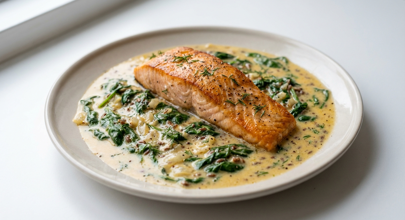 Łosoś w kremowym sosie szpinakowym