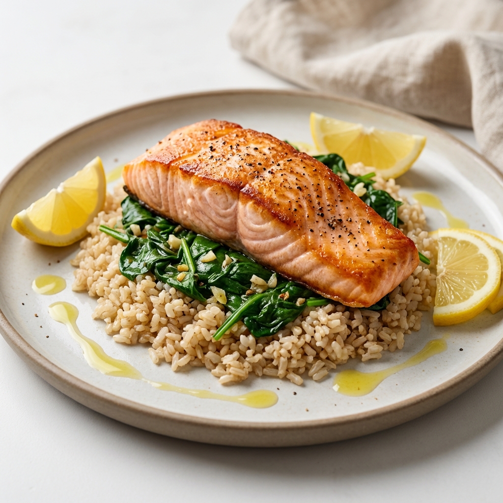 Łosoś ze szpinakiem na komosie