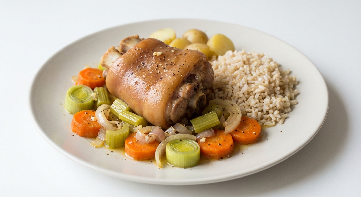 Duszona golonka z warzywami korzennymi