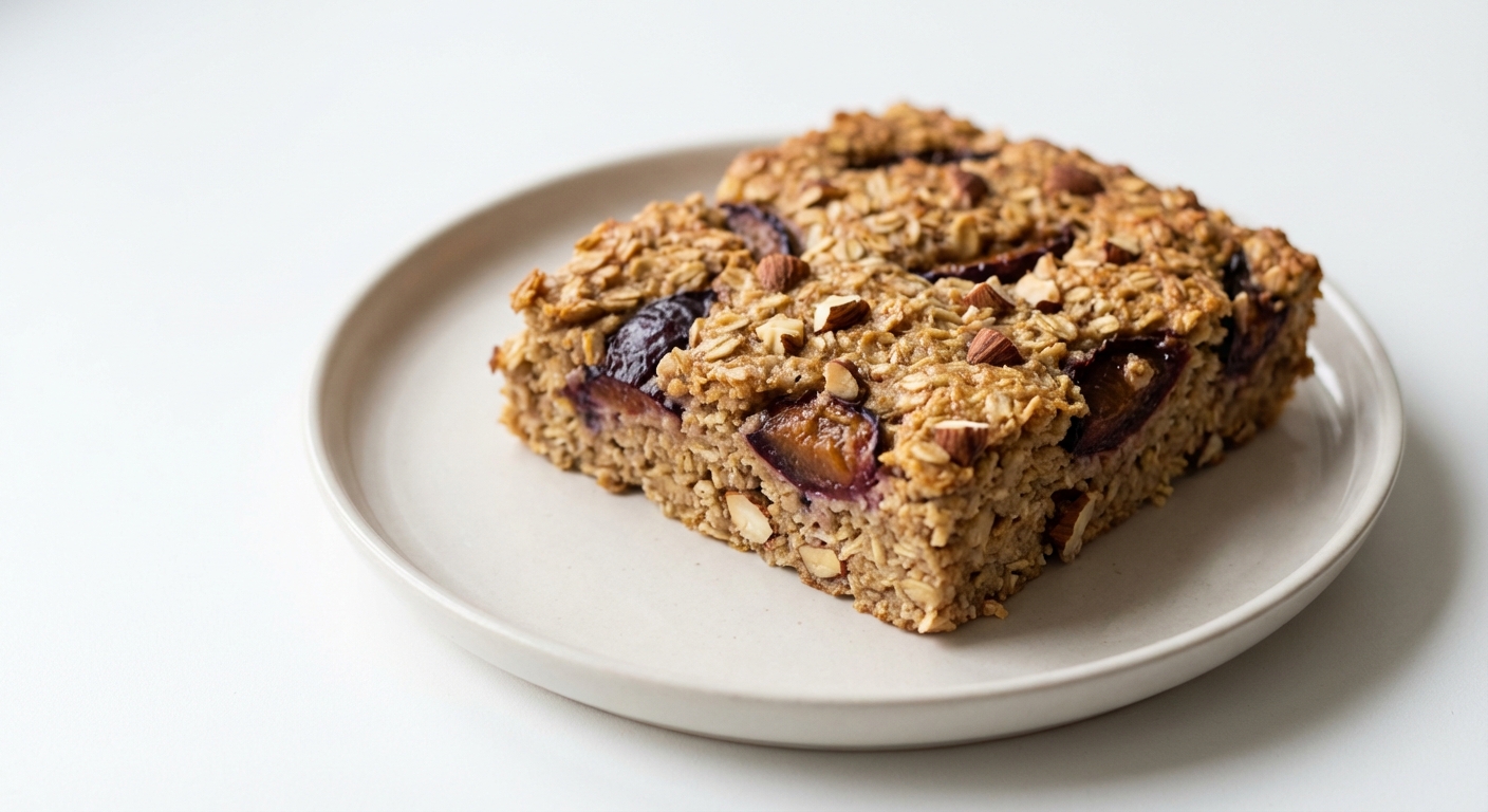 Owsiane ciasto ze śliwkami, miodem i migdałami