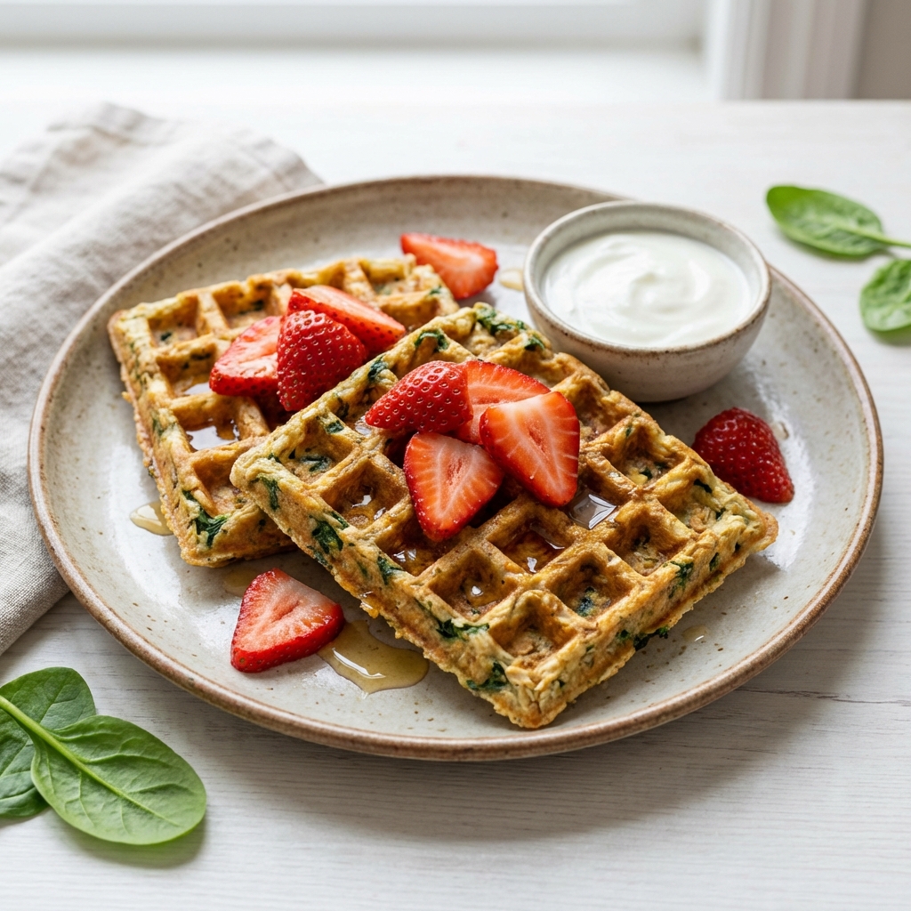 Owsiane Gofry ze Szpinakiem i Truskawkami
