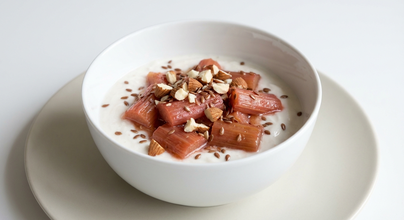 Kokosowy Jogurt z Rabarbarem, Miodem i Migdałami