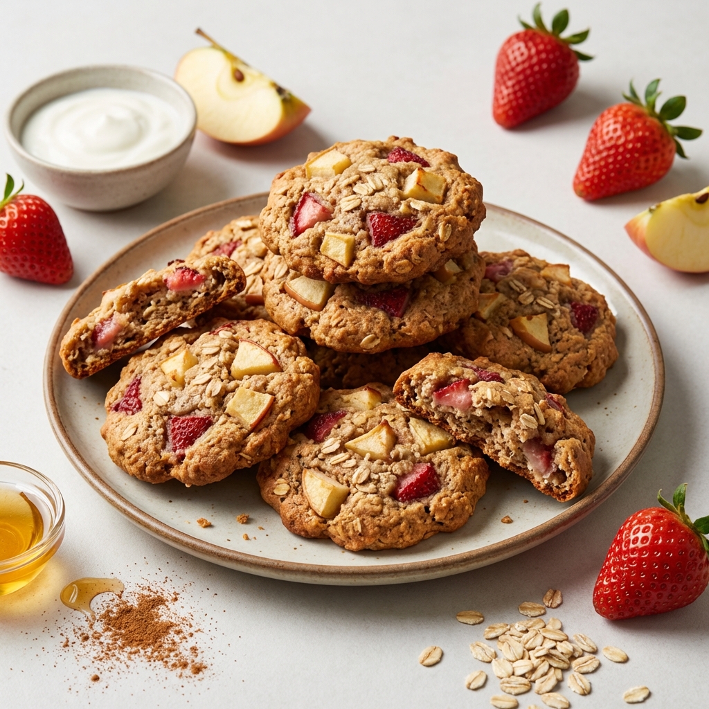 Owsiane ciasteczka z truskawkami i jabłkiem