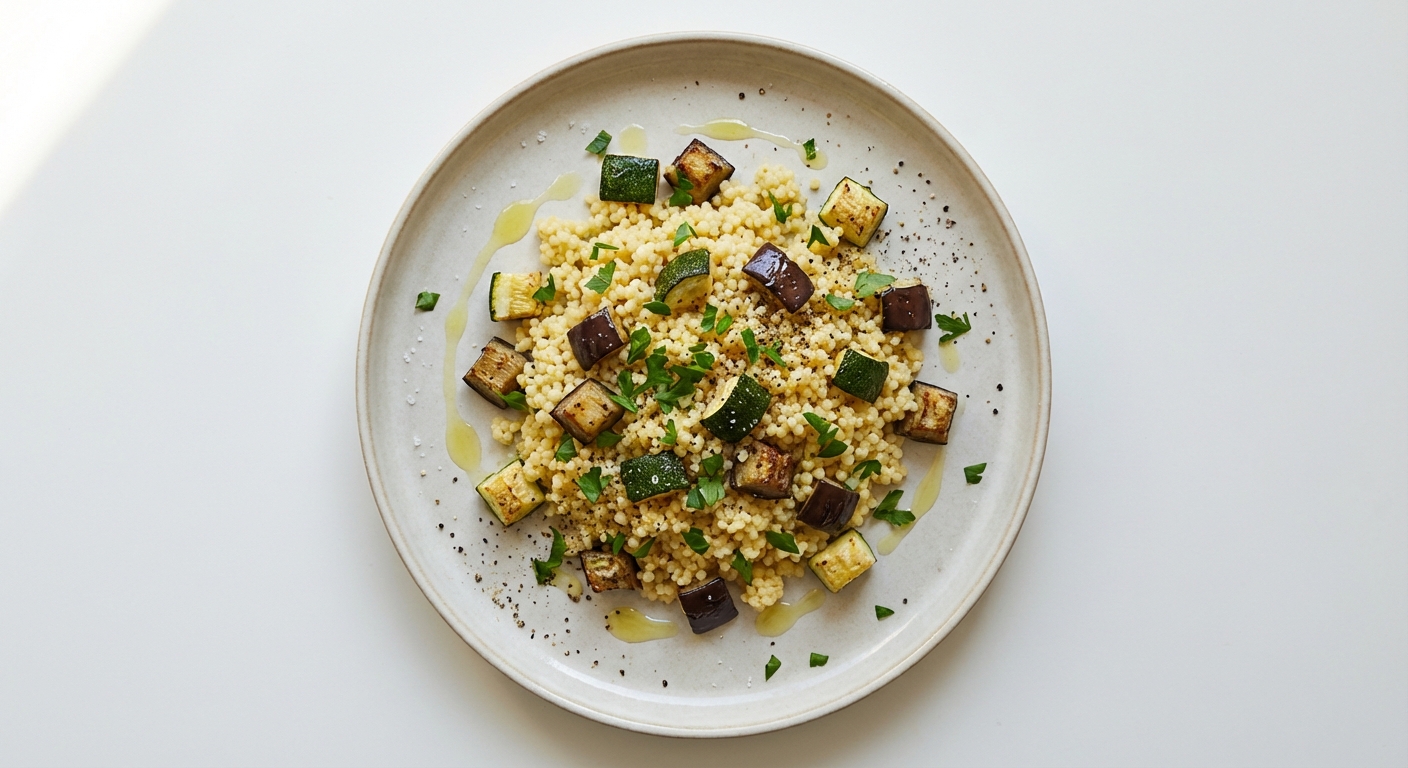 Jaglana z Pieczonym Bakłażanem i Cukinią