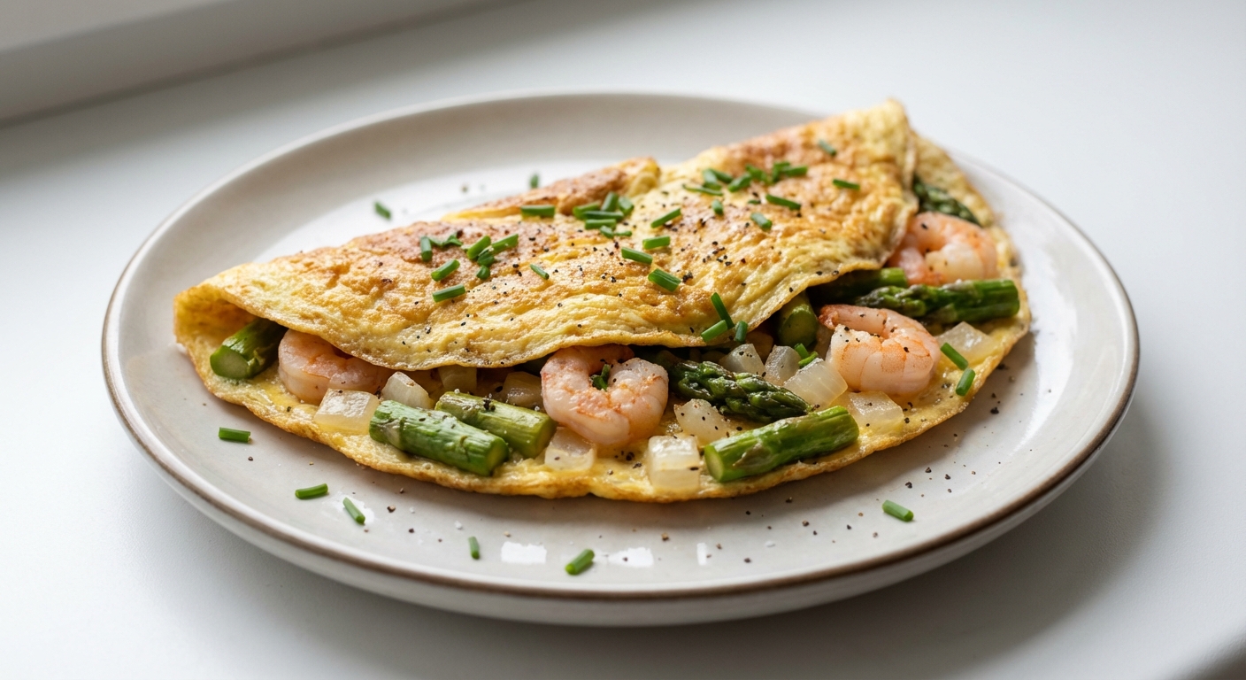 Omlet ze Szparagami i Krewetkami