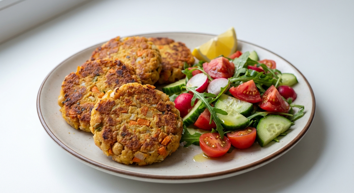 Kotlety z ciecierzycy z sałatką wiosenną