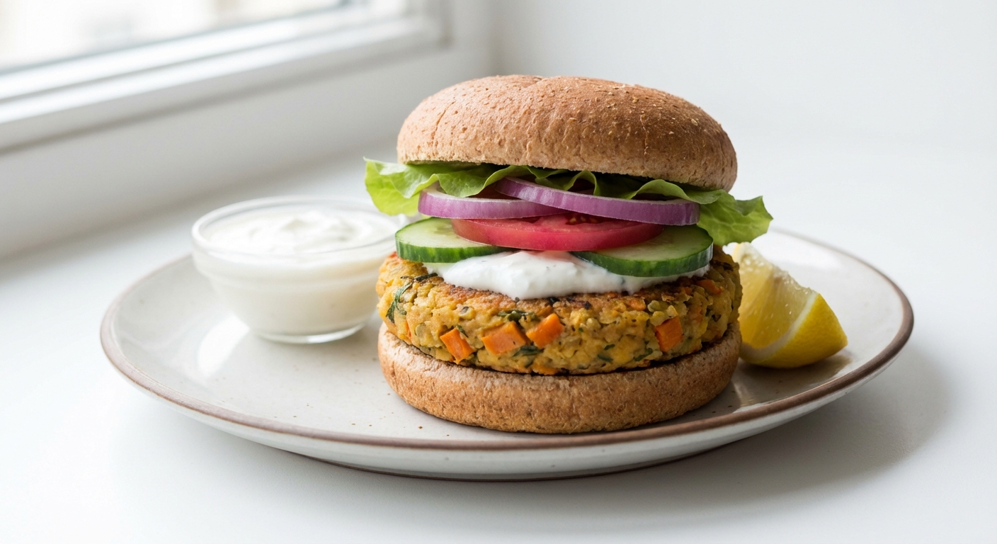 Soczewicowe Burgery z Warzywami i Jogurtem