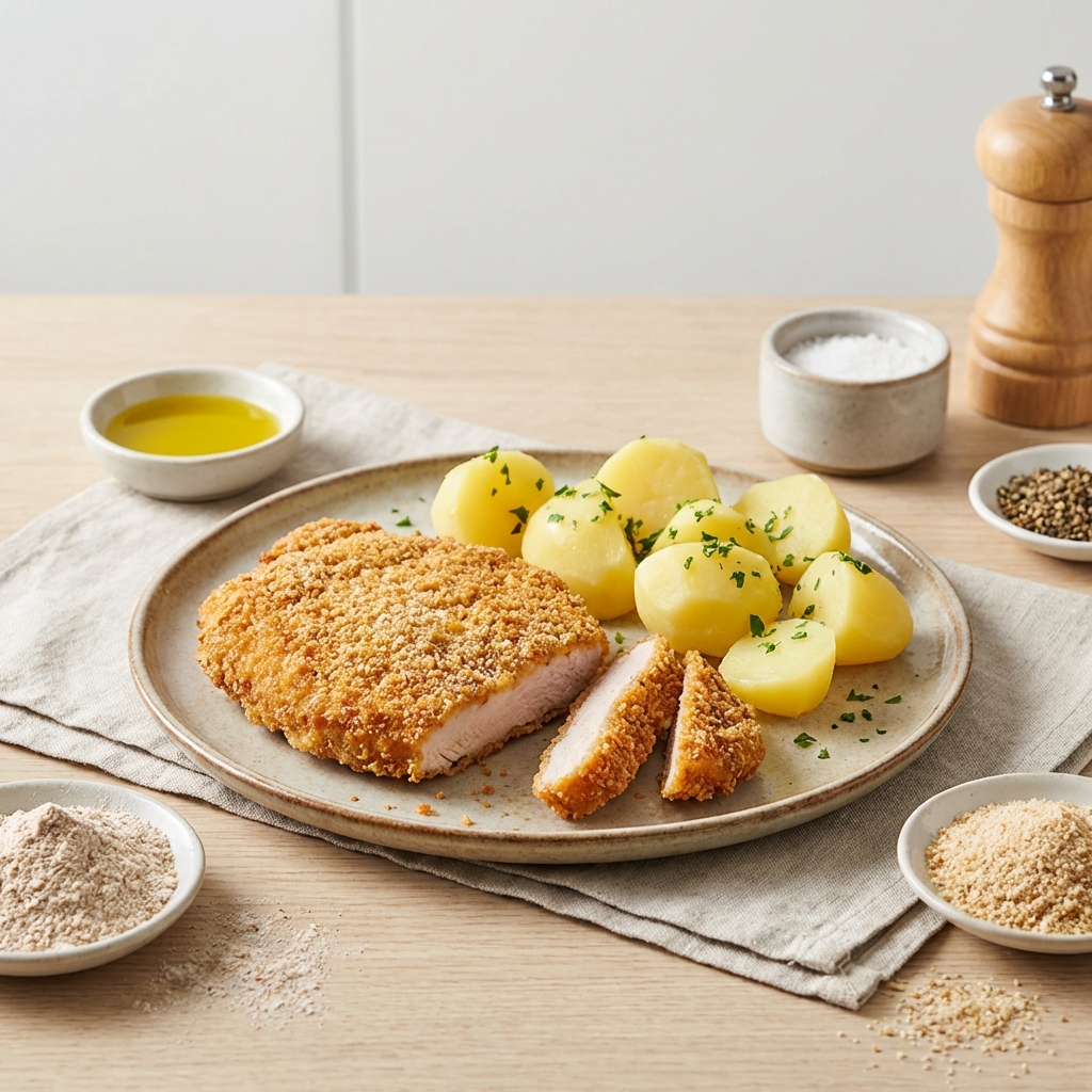 Kotlet z Indyka w Panierce z Ziemniakami