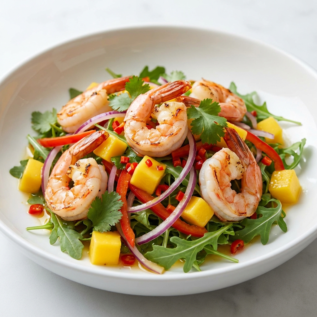 Sałatka z krewetek, mango i rukoli