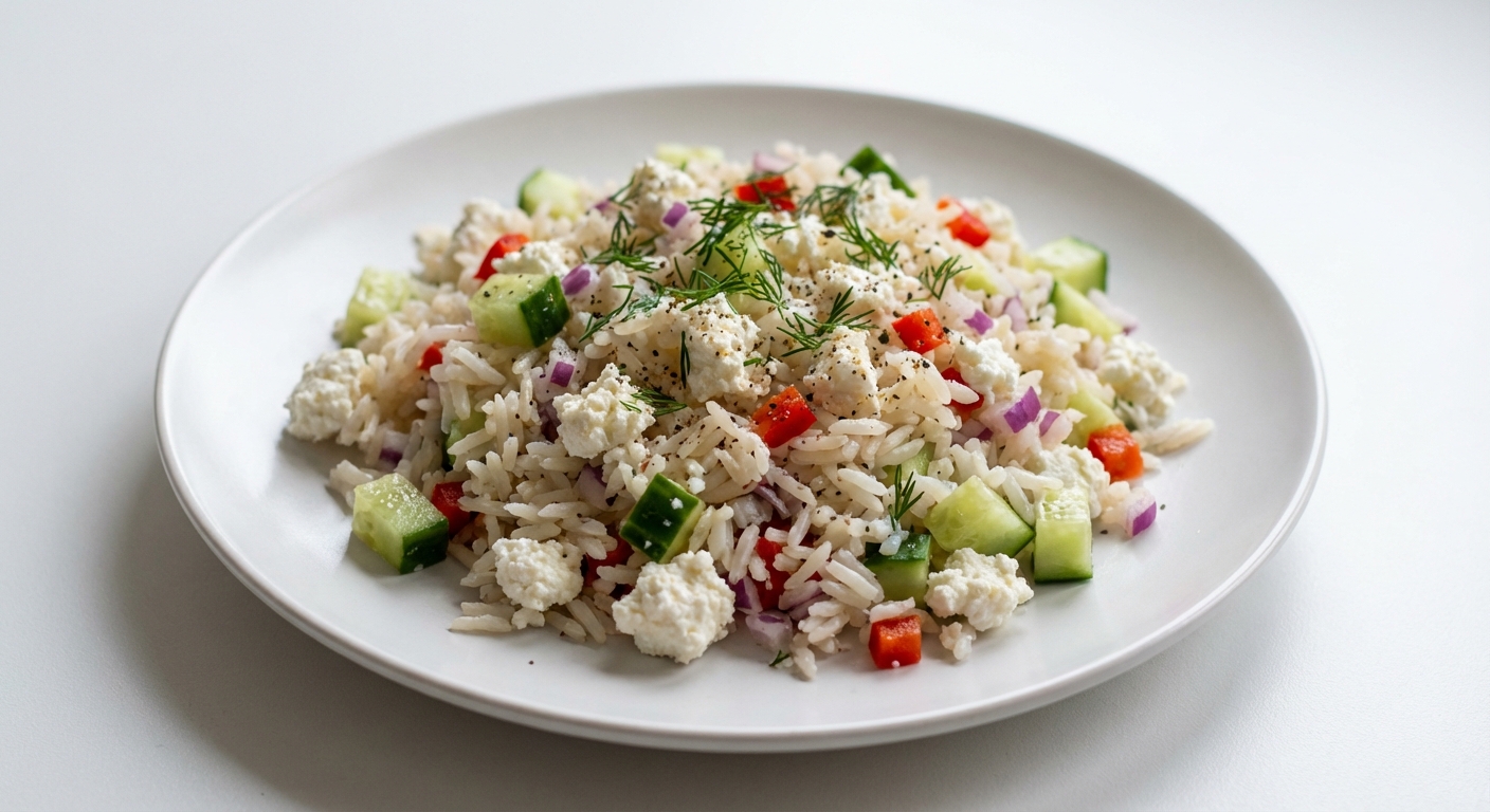 Sałatka z ryżu basmati, twarogu i ogórka