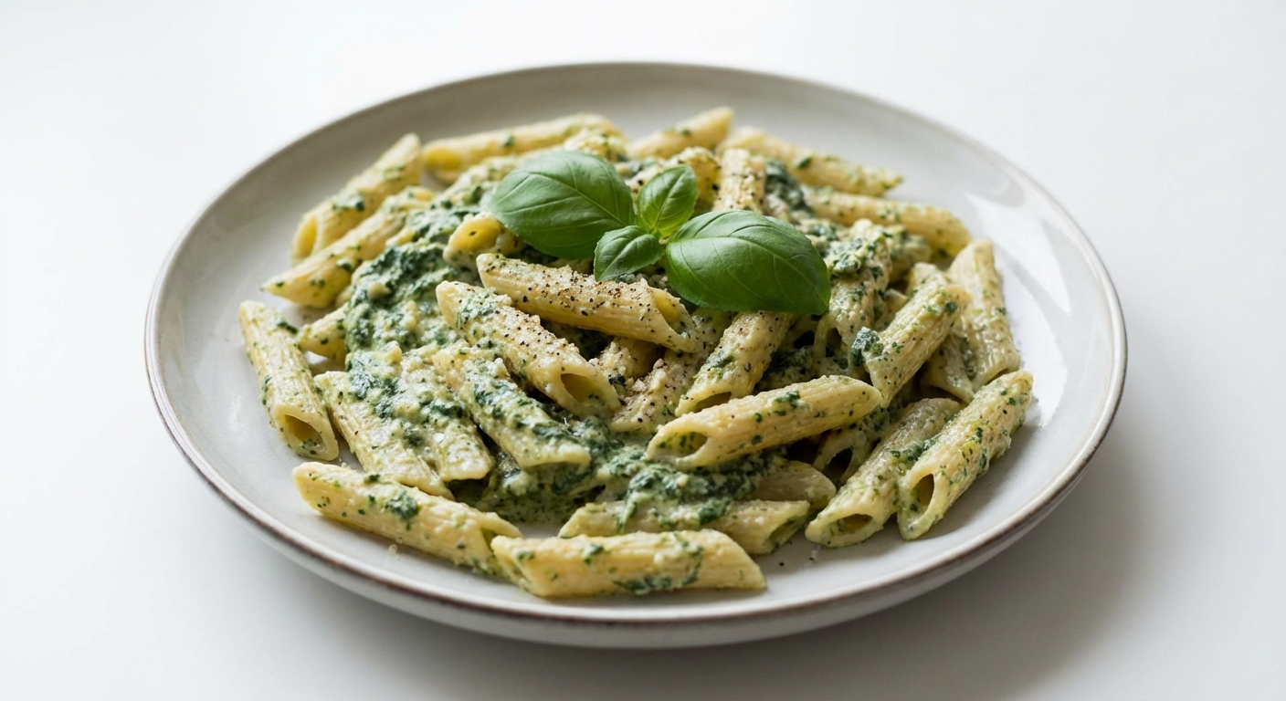 Penne w Sosie Szpinakowo-Twarogowym