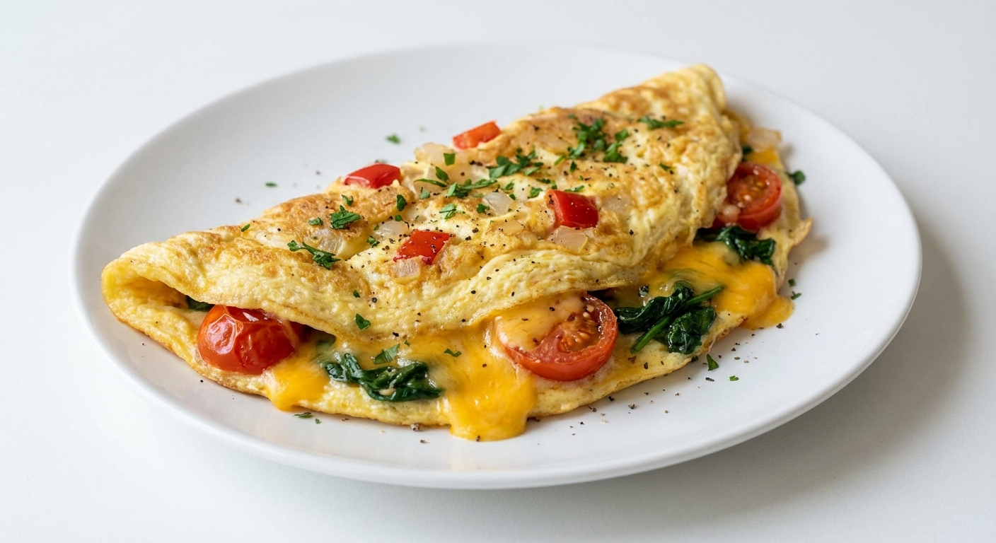 Omlety z Pomidorami, Szpinakiem i Cheddarem