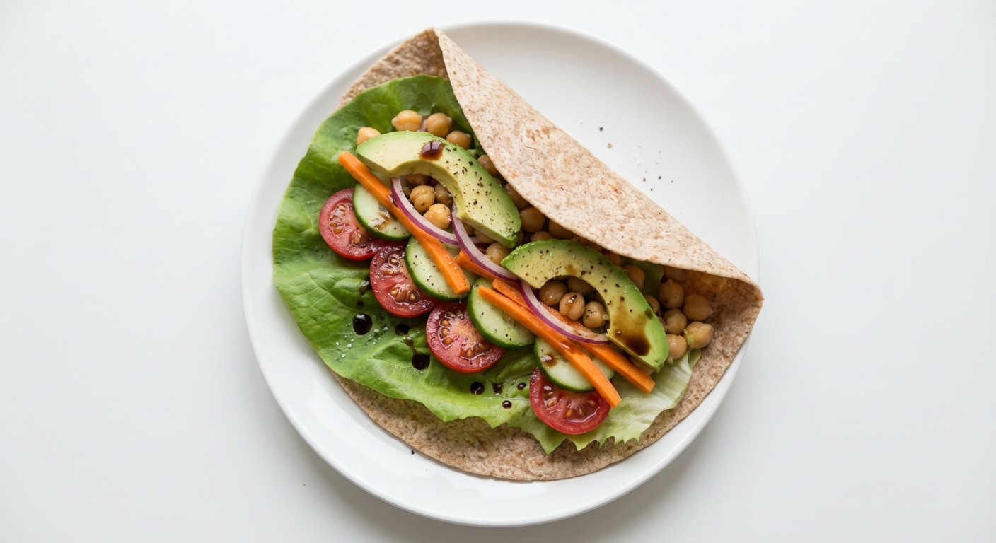 Tortilla z Ciecierzycą, Awokado i Warzywami