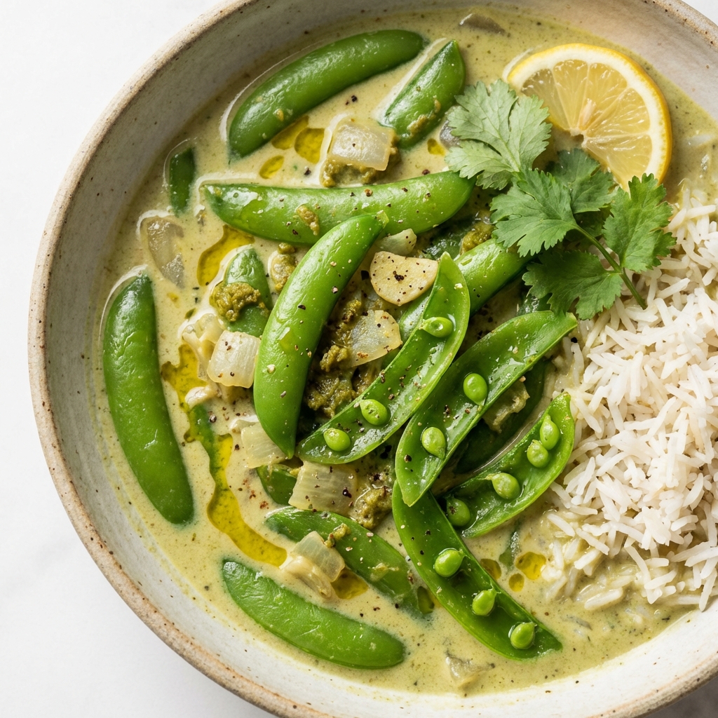 Zielony Groszek Cukrowy w Curry Kokosowym