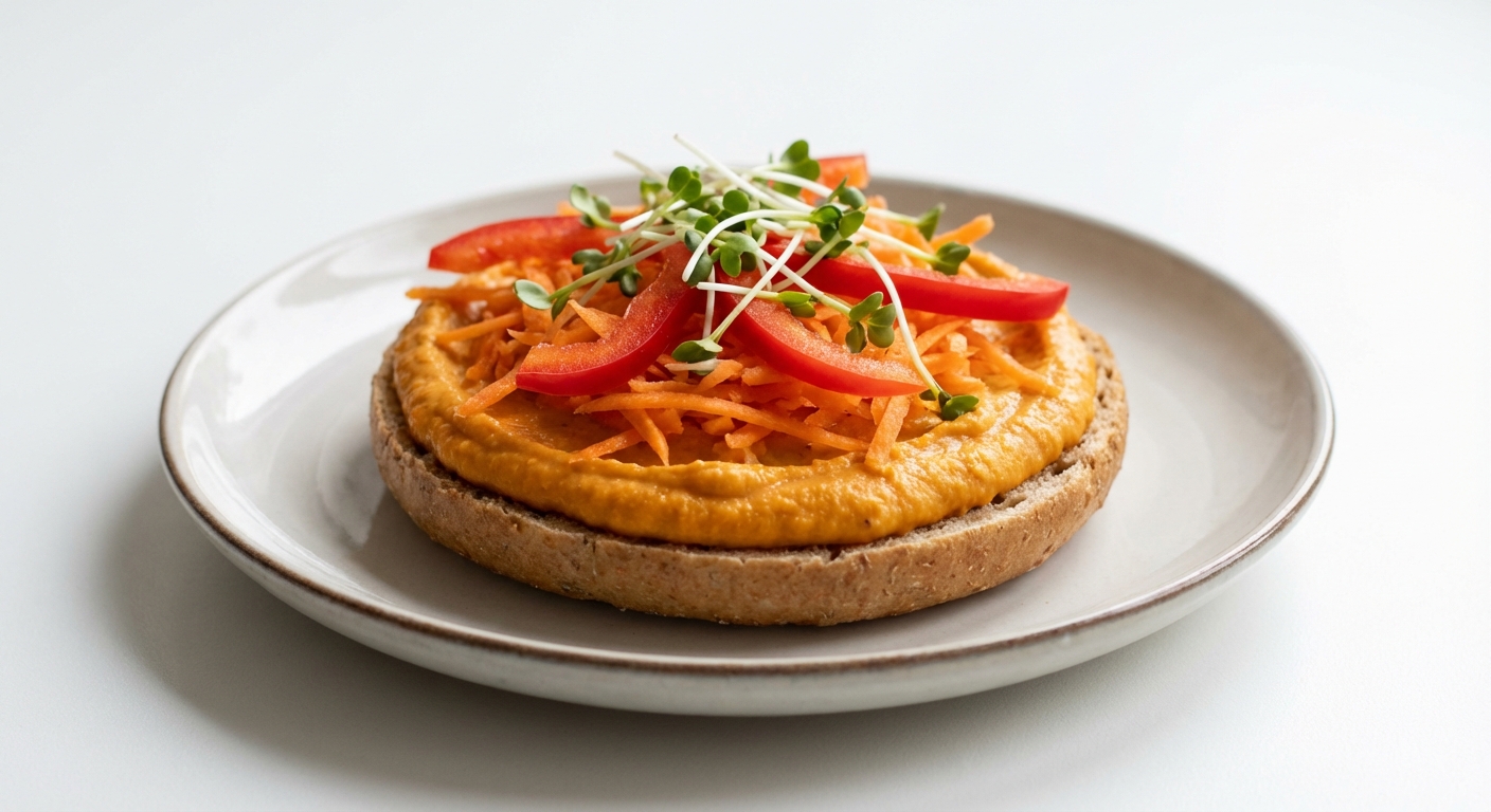 Orkiszowa Bułka z Hummus Marchewkowo-Paprykowym
