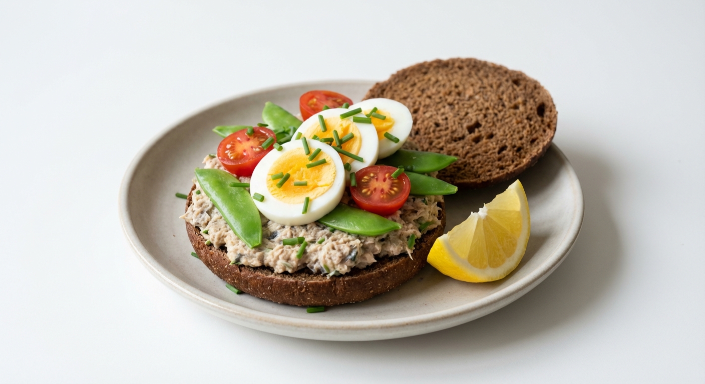Żytnia bułka z makrelą i jajkiem