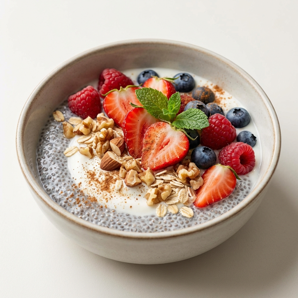 Jogurt z owocami, orzechami i chia