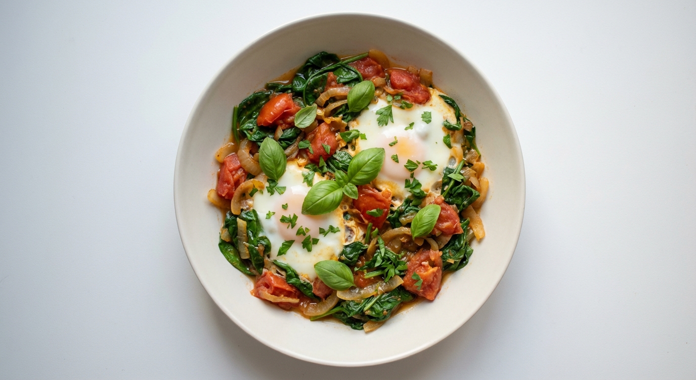 Szakszuka ze Szpinakiem, Pomidorami i Bazylią