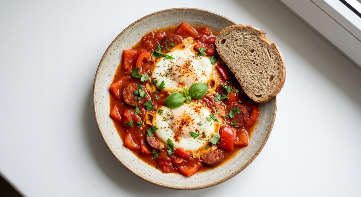 Szakszuka z Chorizo, Papryką i Pomidorami