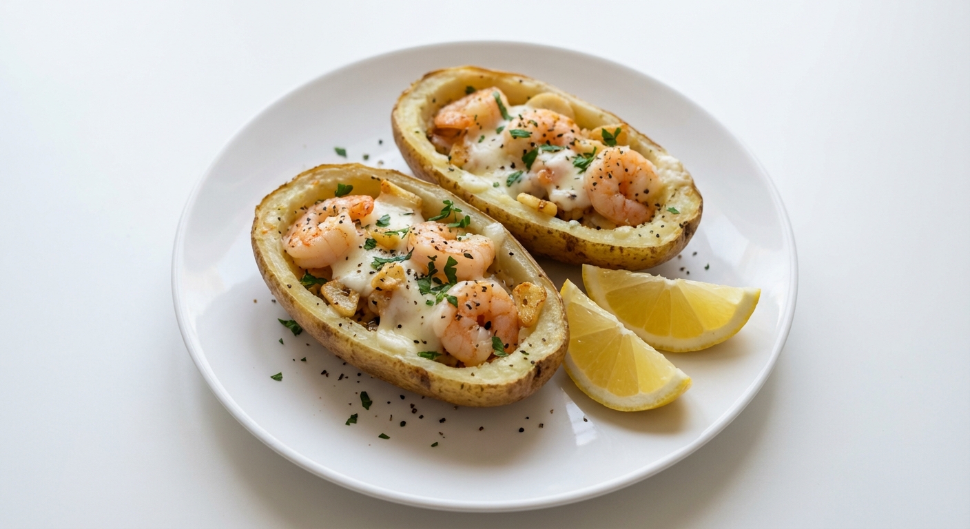 Ziemniaki z Krewetkami, Mozzarellą i Czosnkiem