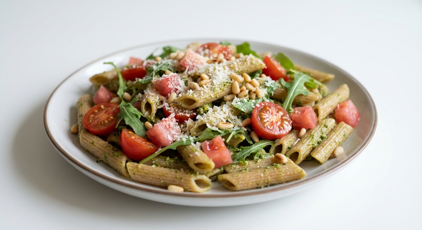 Penne z Pesto, Rukolą i Pomidorami
