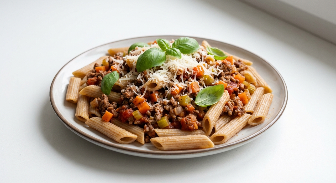Penne Pełnoziarniste z Bolognese Warzywnym