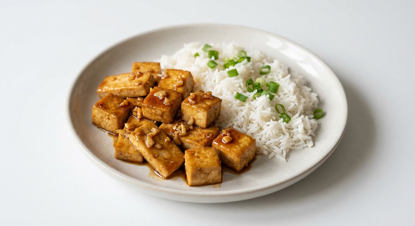 Miodowe Tofu z Imbirem i Ryżem