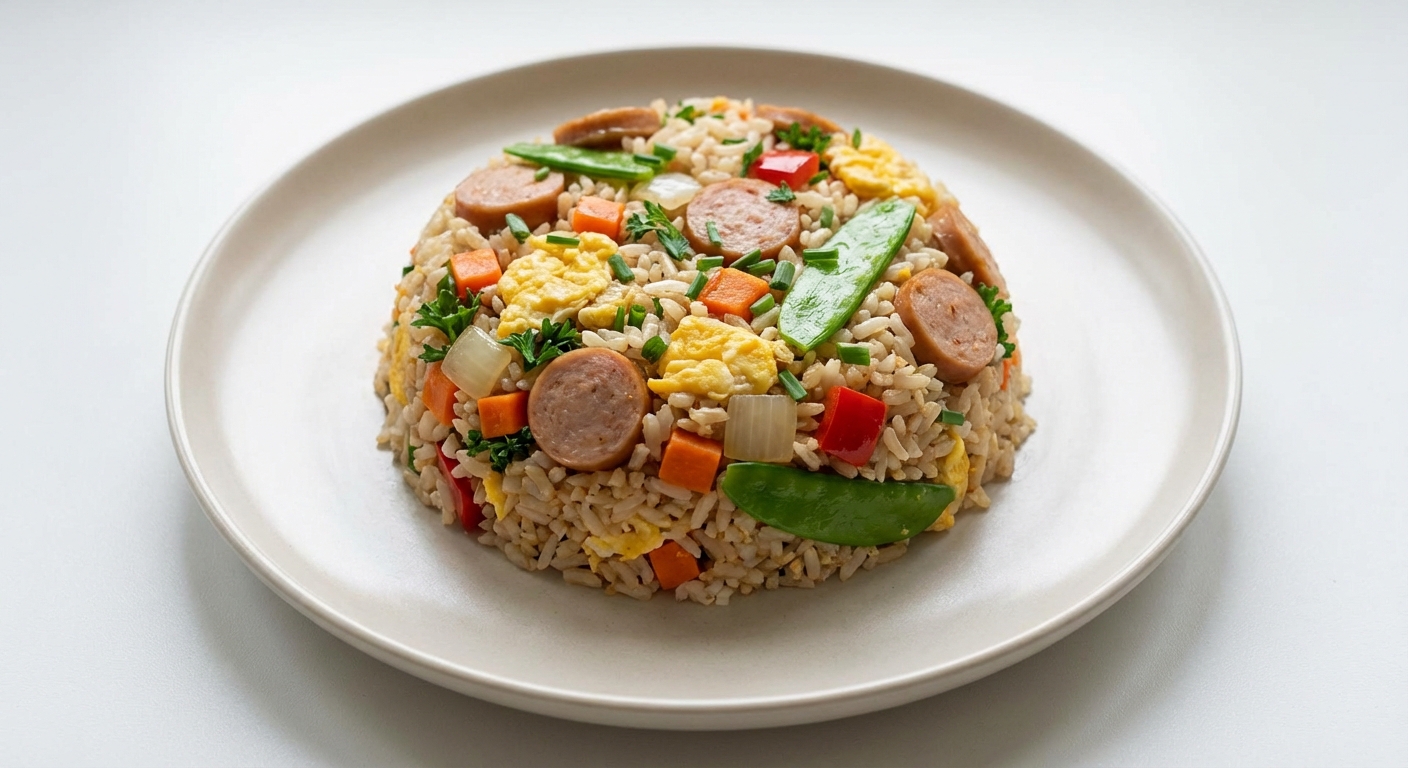 Ryż Brązowy Smażony z Kiełbasą i Jajkiem