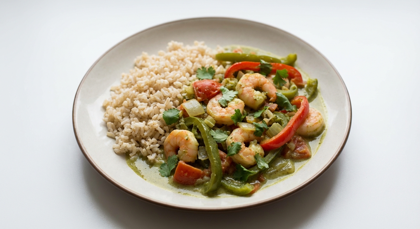 Krewetki Curry z Ryżem i Papryką