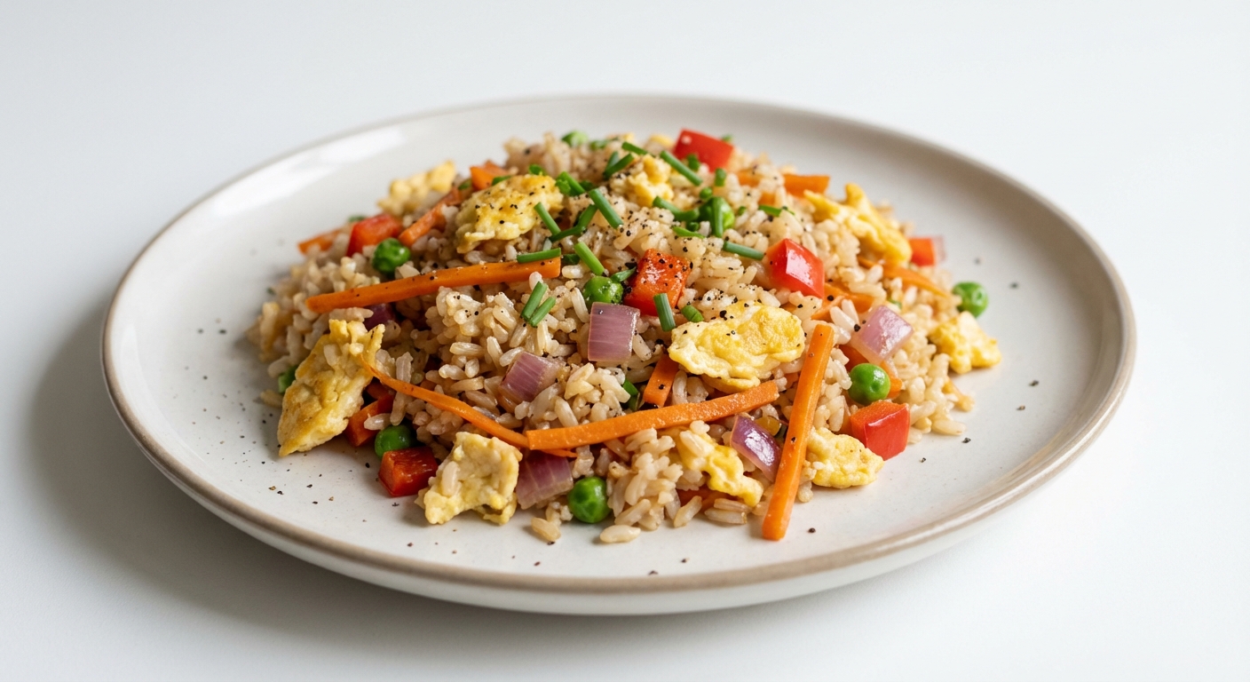 Brązowy Ryż z Jajkiem i Warzywami