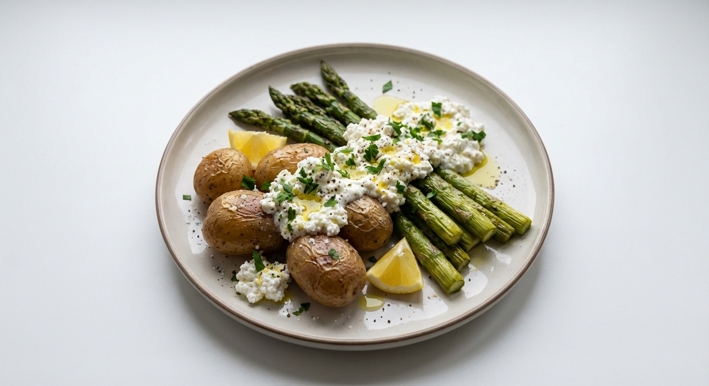Pieczone Ziemniaki ze Szparagami i Twarogiem