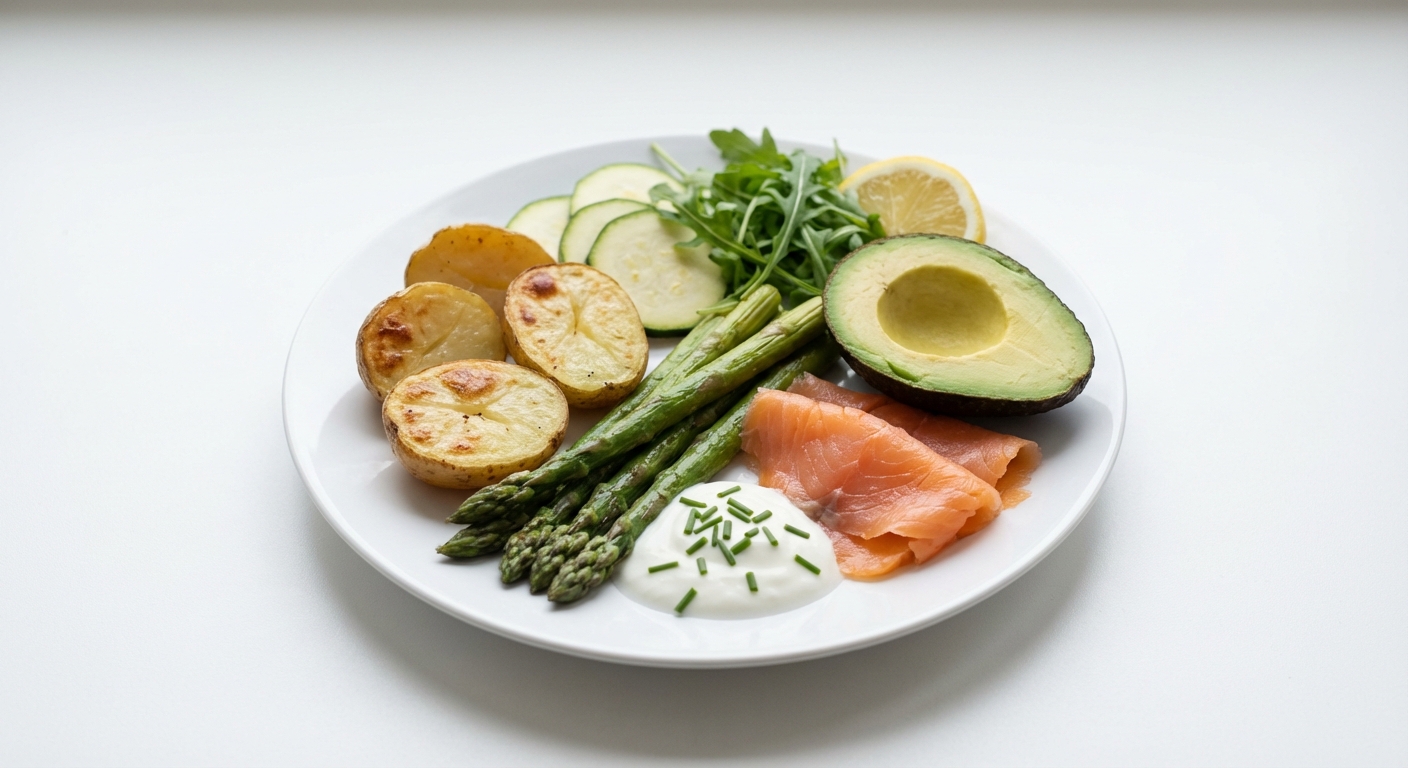 Ziemniaki, Szparagi, Łosoś i Awokado