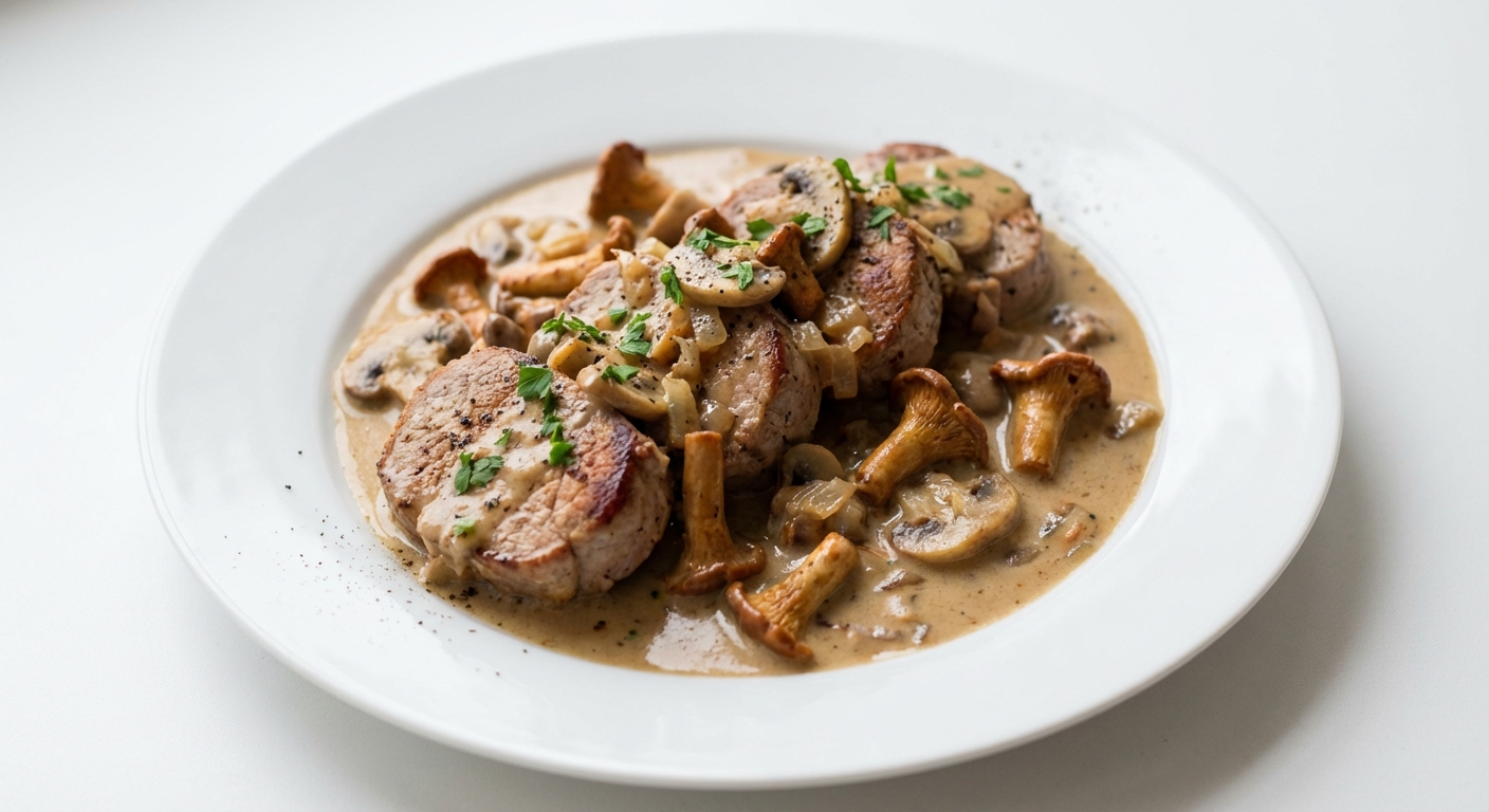Polędwiczki w sosie kurkowo-pieczarkowym