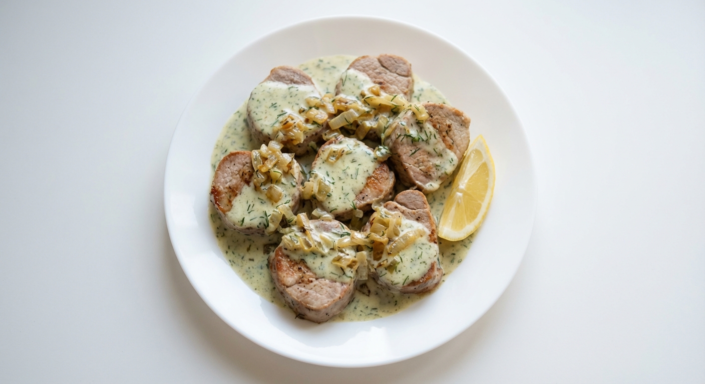 Polędwiczki w sosie koperkowo-jogurtowym