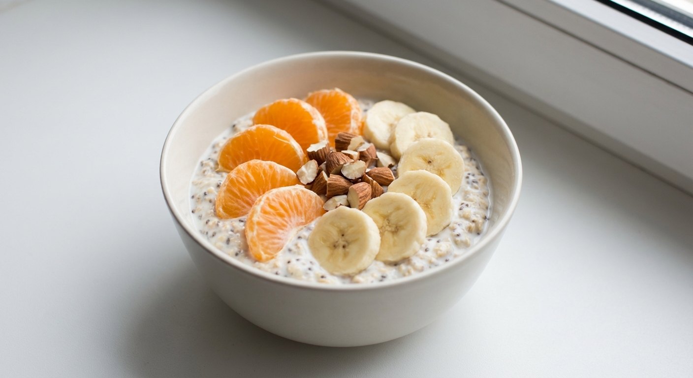 Nocna owsianka mandarynkowo-migdałowa z chia