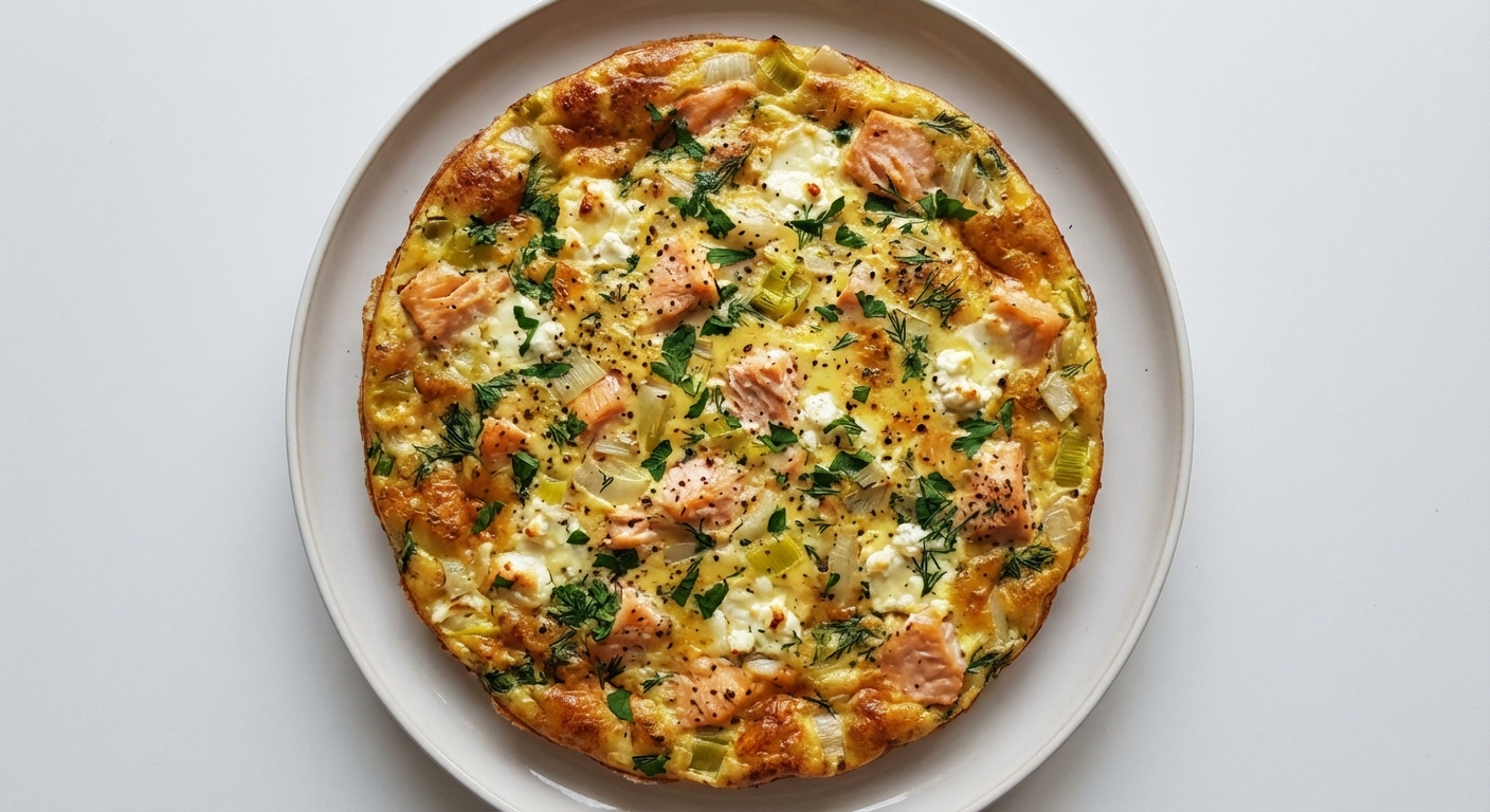 Frittata z Łososiem, Porem i Kozim Serem