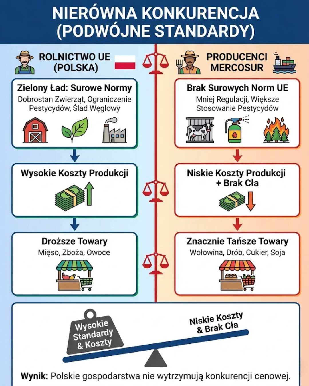 Nierówna Konkurencja: Podwójne Standardy w Rolnictwie UE i Mercosur