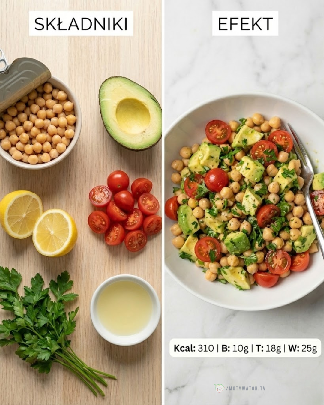 Sałatka z ciecierzycy, awokado i pomidorów: Składniki i efekt