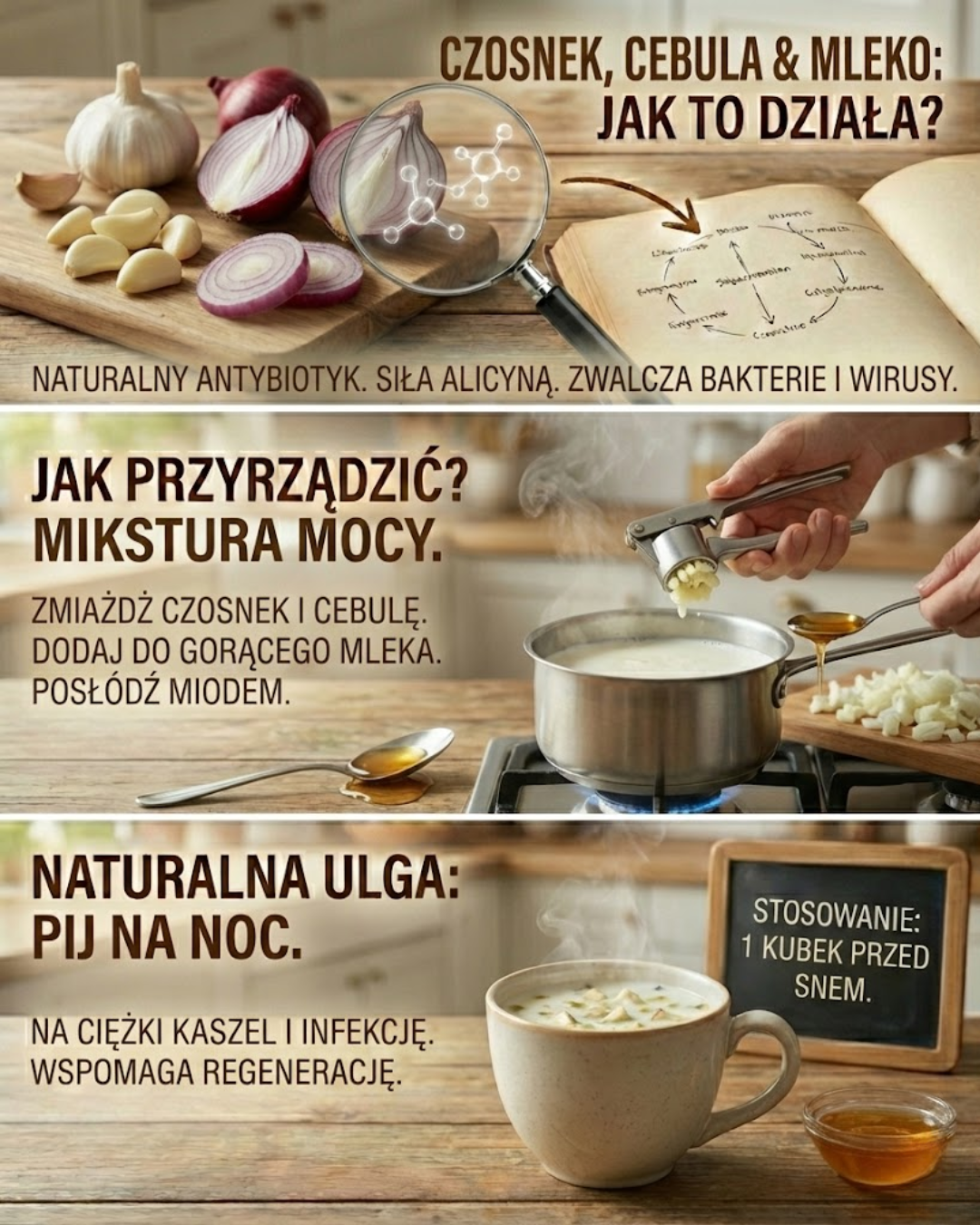 Czosnek, cebula i mleko: naturalny antybiotyk na noc