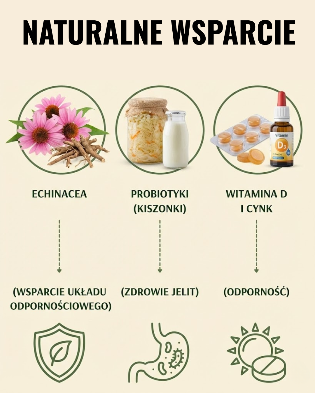 Naturalne wsparcie: Echinacea, Probiotyki, Witamina D i Cynk