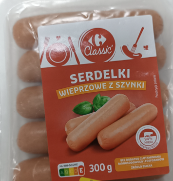 Serdelki wieprzowe z szynki Carrefour Classic, 300 g &mdash; wycofany produkt GIS